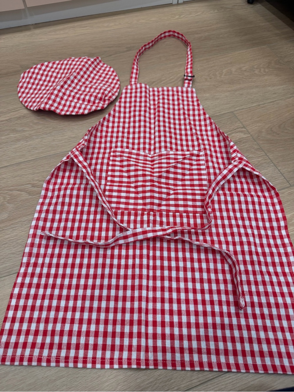 Big Kids Red and White Gingham Apron with Matching Hat